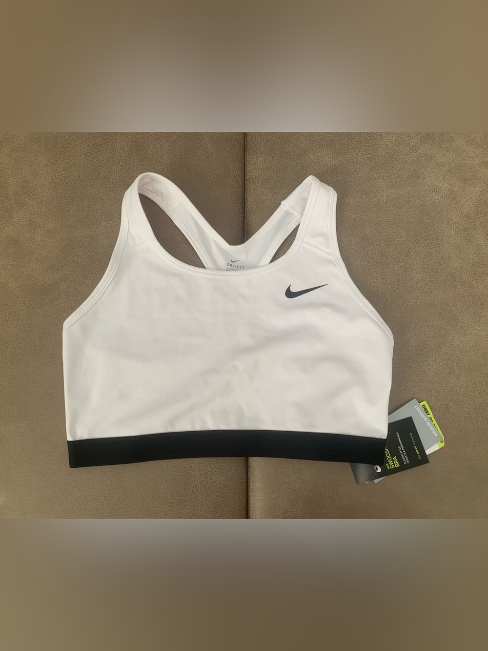 Nike Dri-FIT Womens White Swoosh Medium Support Racerback Sports Bra NEW Size XL